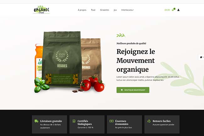 template de site ecommerce pour vendre vous produits bio
