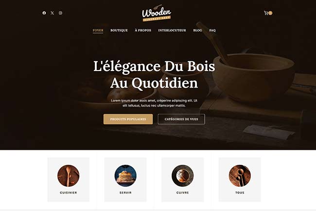 Template de site ecommerce pour artisans du Bois
